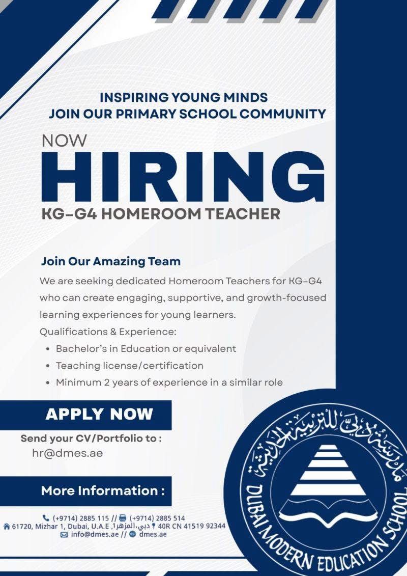 KG–G4 Homeroom Teacher Jobs in Dubai – Apply Now at Dubai Modern Education School