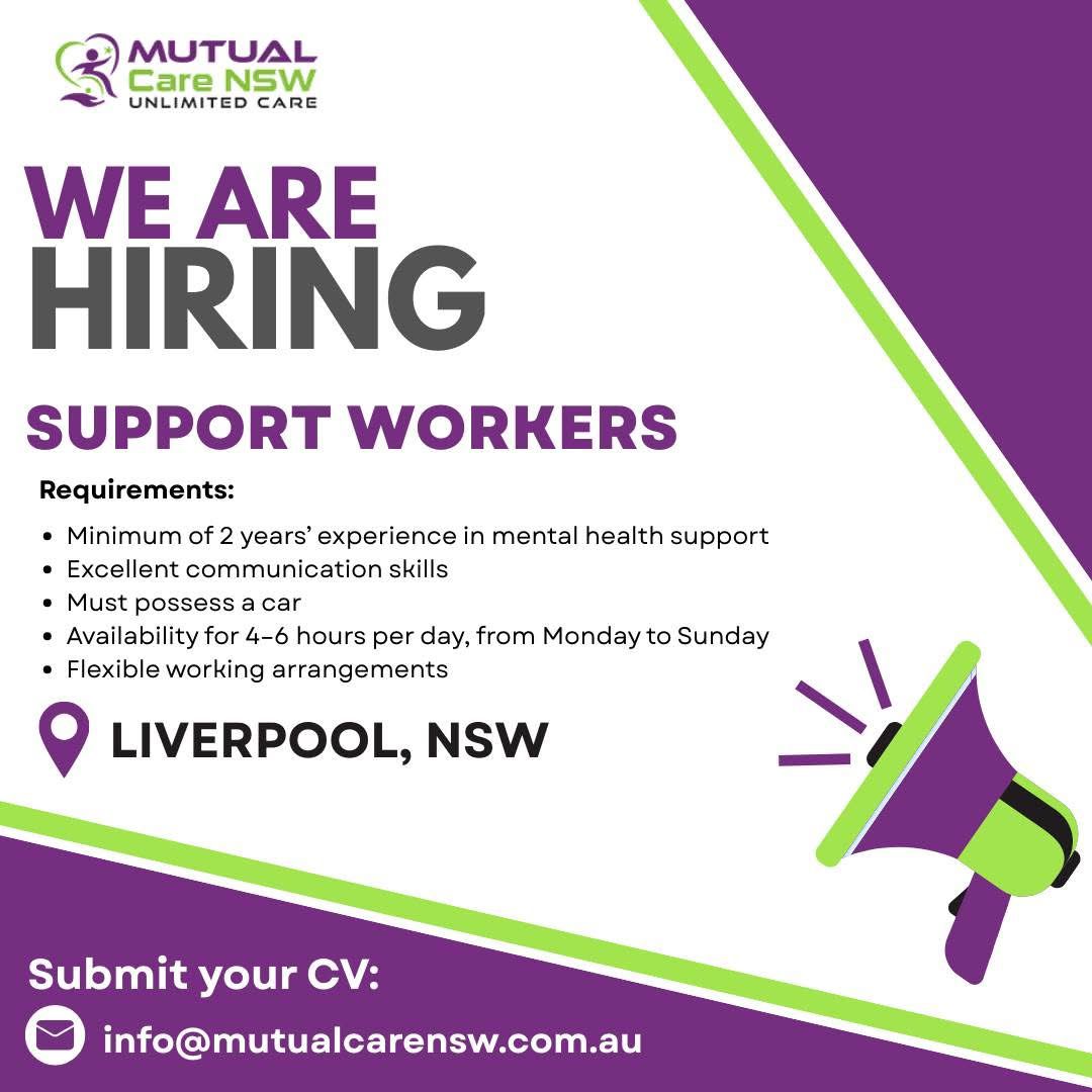 Support Worker Jobs in Liverpool NSW | Mutual Care NSW Hiring Now