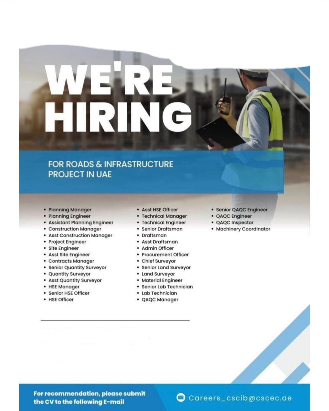 Roads and Infrastructure Jobs in UAE 2025 – Multiple Engineering & Management Vacancies