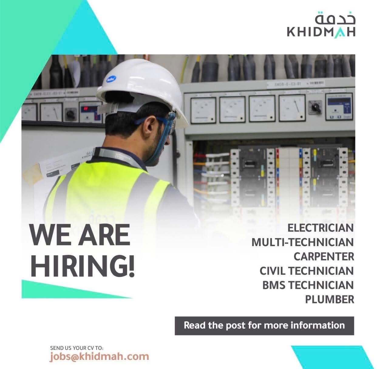 We Are Hiring Skilled Technicians & Tradesmen | Khidmah Careers