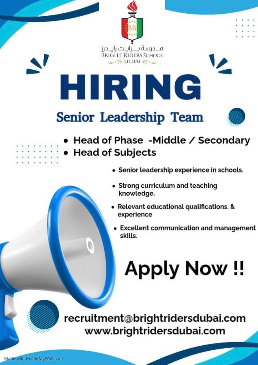Senior Leadership Jobs in Dubai | Head of Phase & Head of Subjects – Bright Riders School